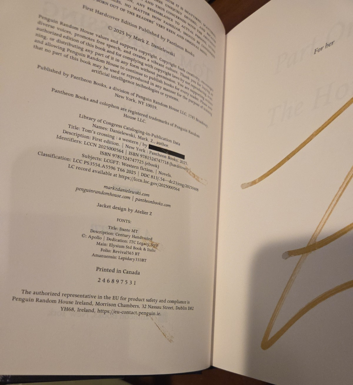 2X SIGNED/DATED Tom&rsquo;s Crossing by Mark Z. Danielewski 1st/1st HC
