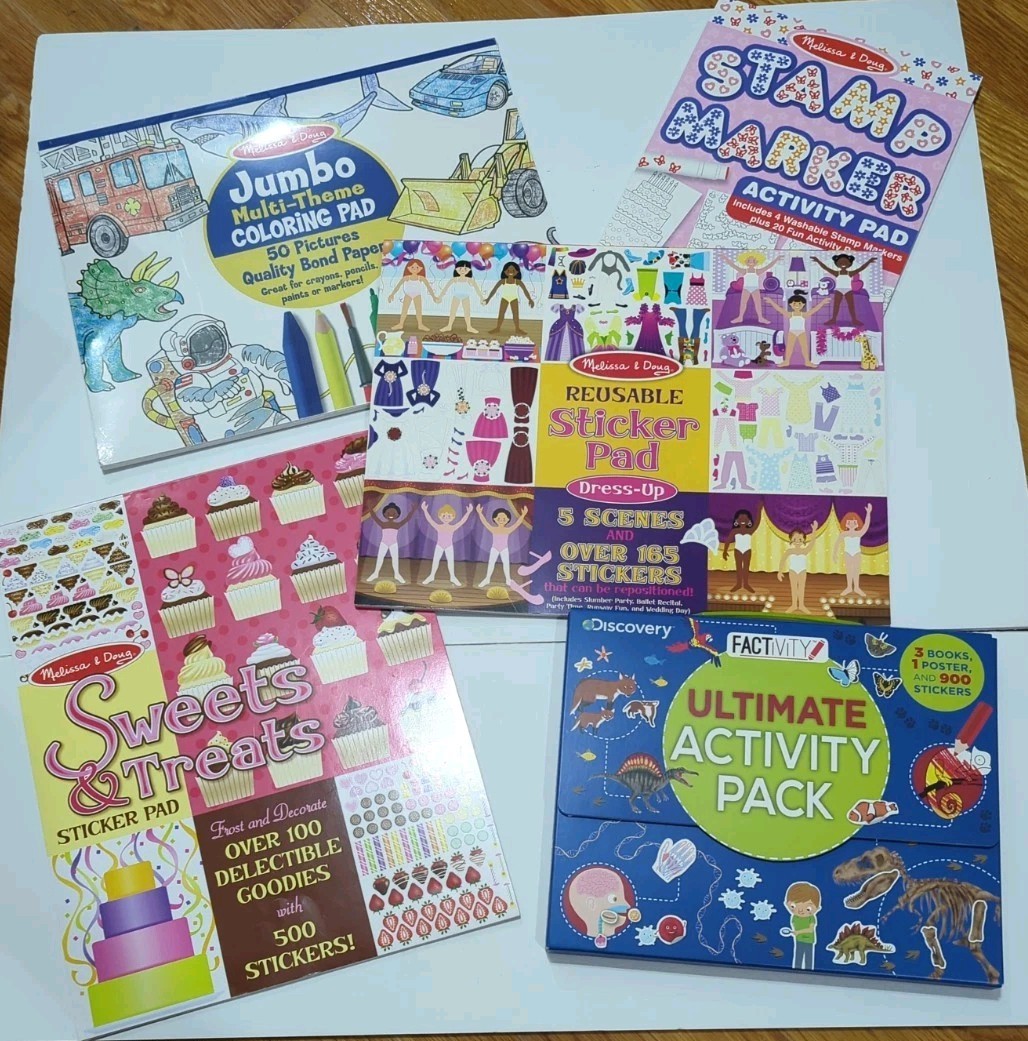 Lot Of 5 – Various Themed Children&rsquo;s Coloring Book, Sticker Book, Activity Books