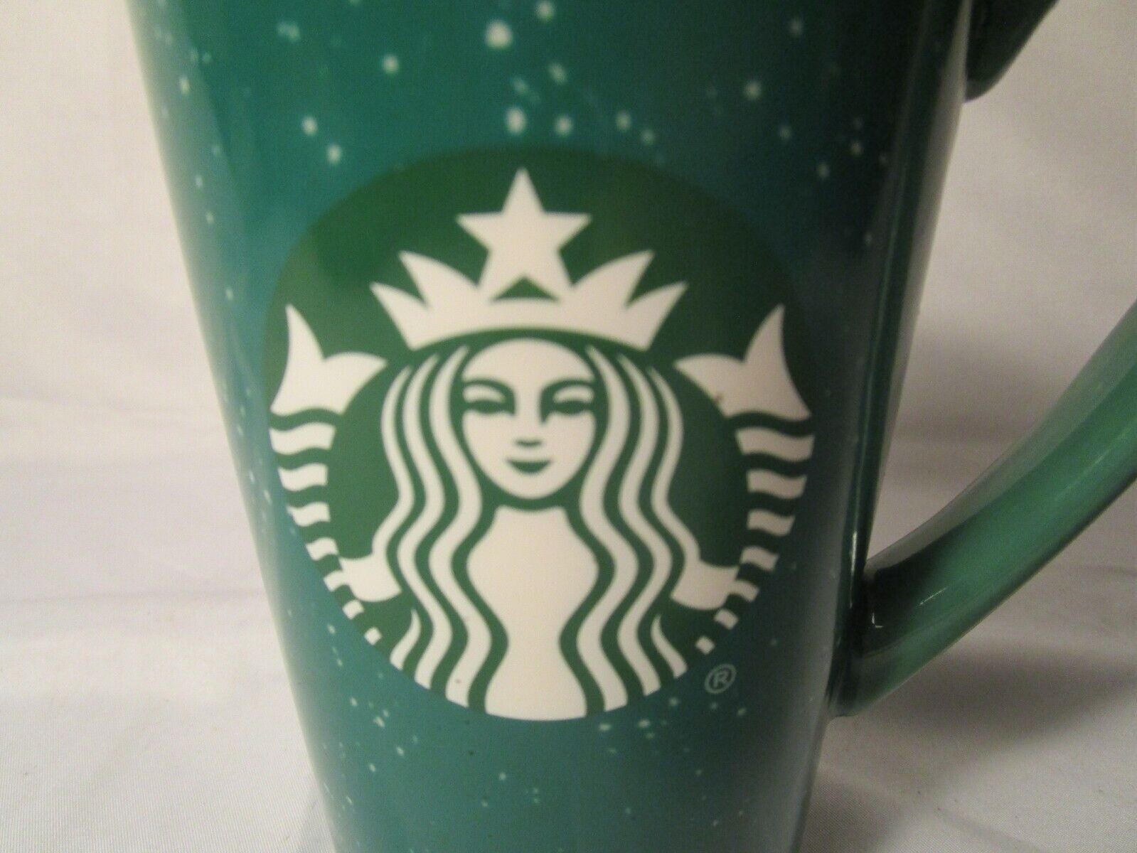 STARBUCKS TALL 16 OZ. MUG CUP GREEN SPECK WITH GREEN SIREN MERMAID LOGO