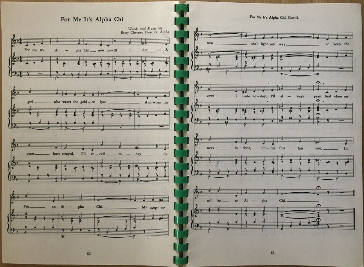 Songs of Alpha Chi Omega, 1952 paperback 11th Ed. Revised, 112 pages w/ 64 songs
