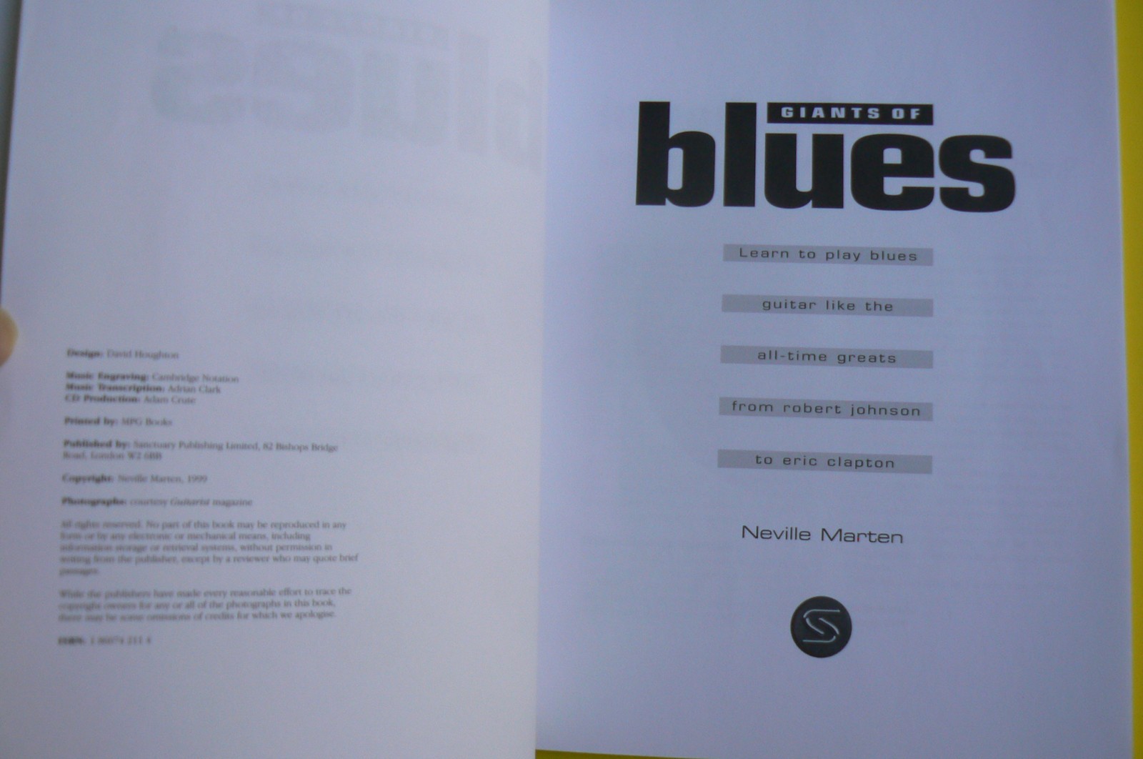 Giants of Blues,Guitar,Neville Marten,Book only, 120-pages, Johnson to Clapton