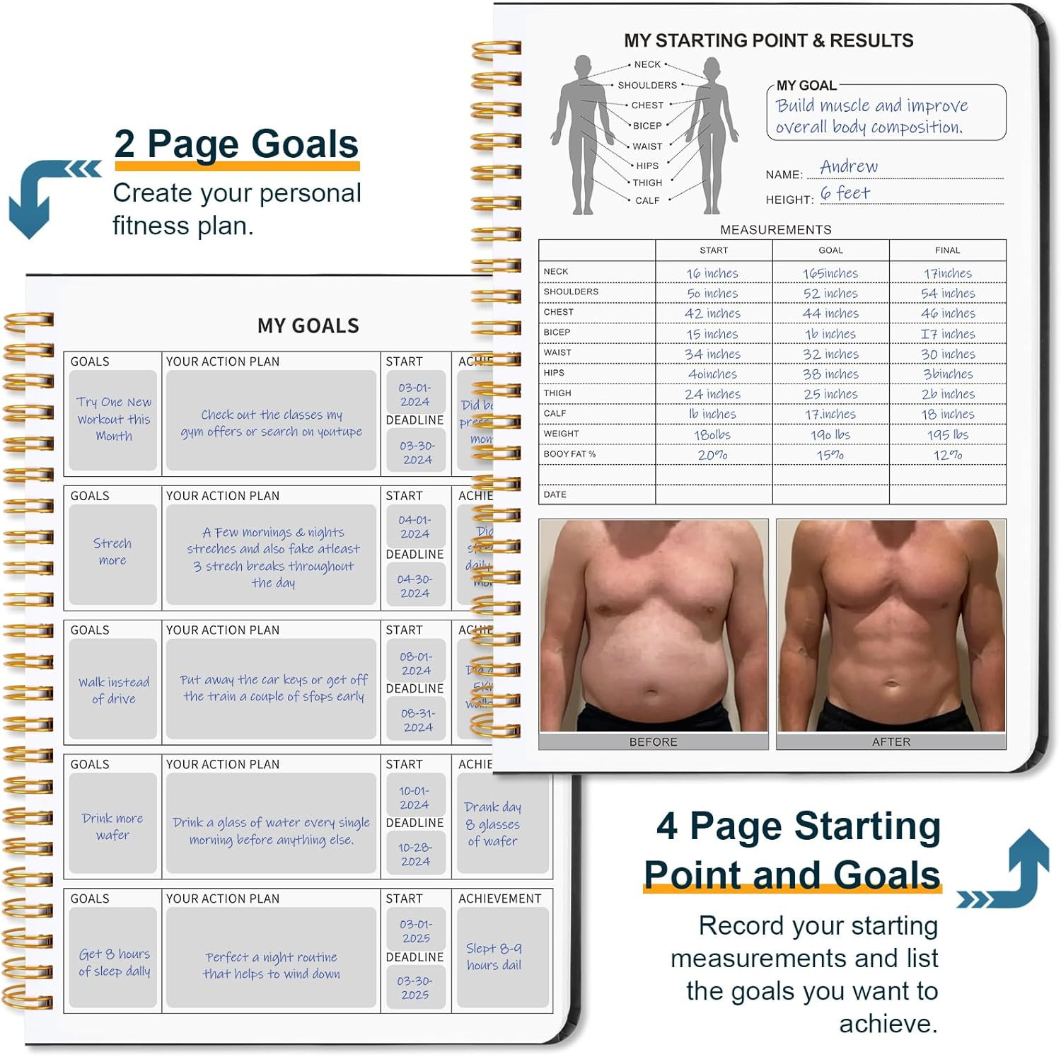 Undated Fitness Workout Journal for Men & Women, A5(8.5&Prime; x 6.7&Prime;) Fitness Journal