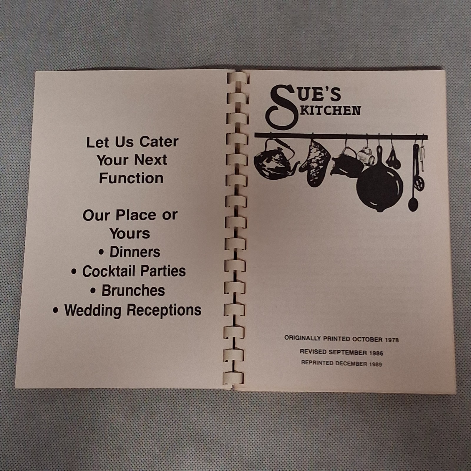 Sue&rsquo;s Kitchen Cookbook Jonesboro Arkansas Restaurant 1989 Edition 76 Pages