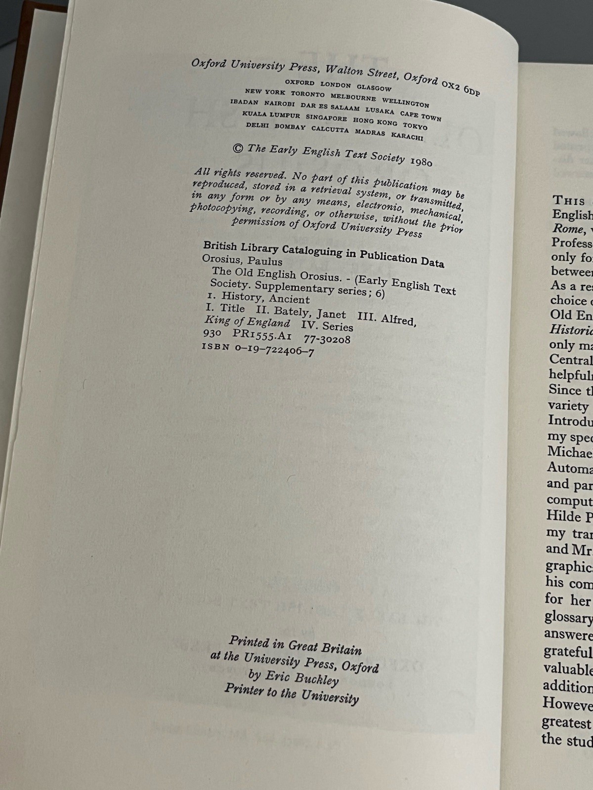 Early English Text Society The Old English Orosius