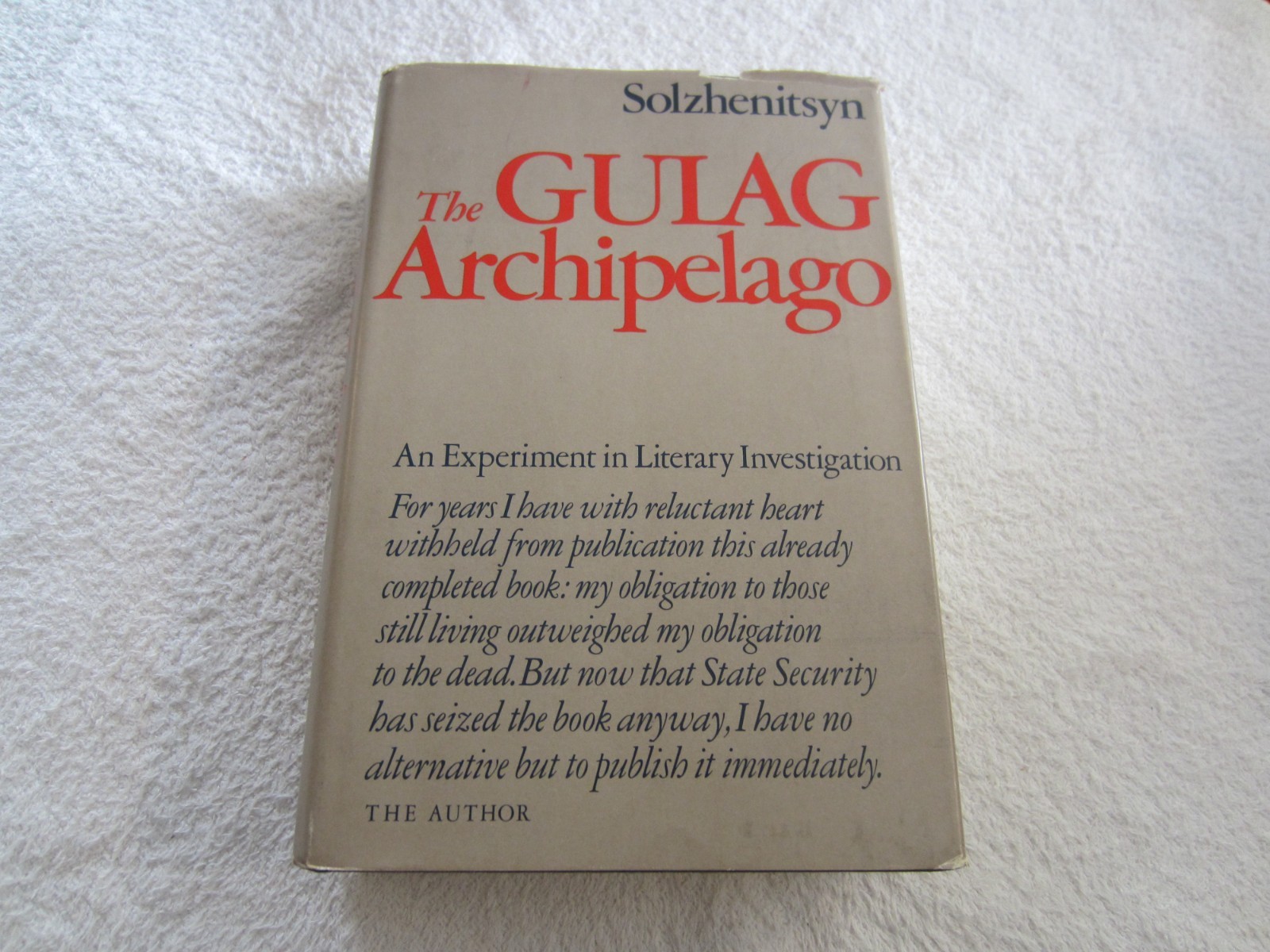 The GULAG Archipelago ~ Aleksandr Solzhenitsyn STATED 1ST EDITION 1973 HCDJ