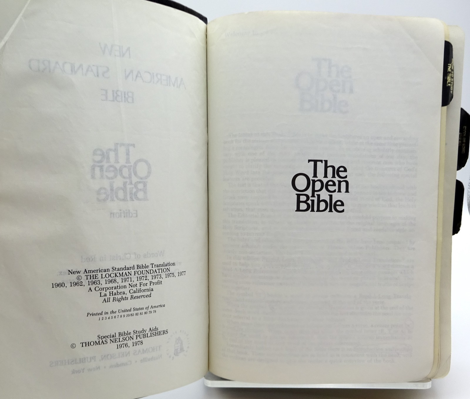 The Open Bible New American Standard Black Genuine Leather Nelson 956DEM 1978