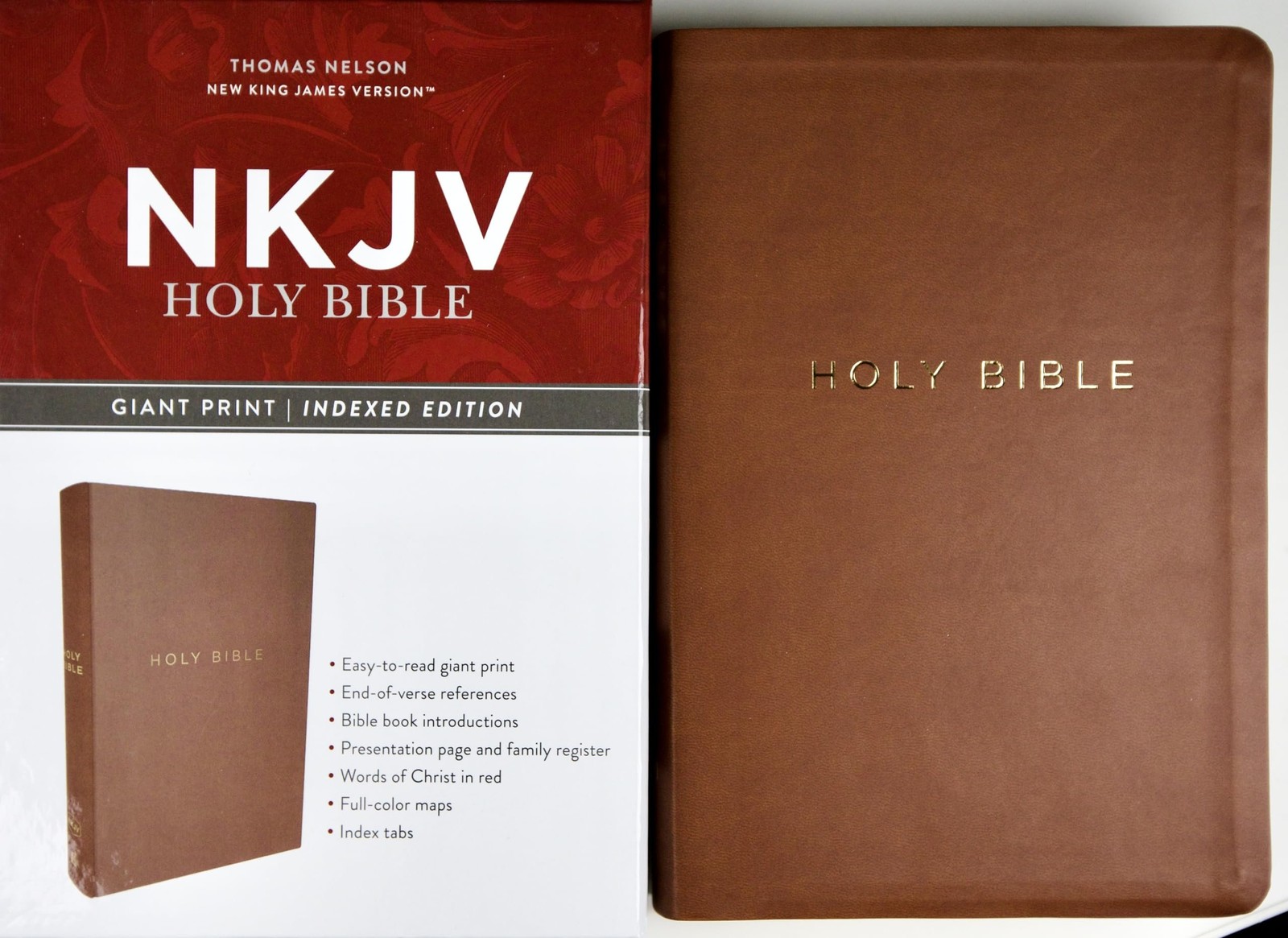 NKJV GIANT PRINT Holy Bible Indexed Edition Red Letter Brown Leathersoft NEW