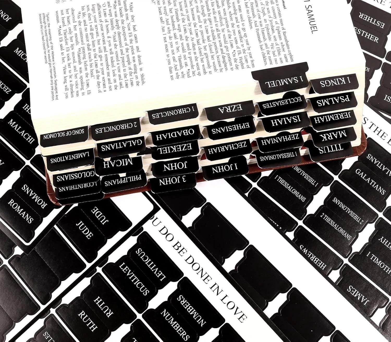 Black Bible Tabs for Men – Paper Index Tabs for Scripture Study & Chapter Marker