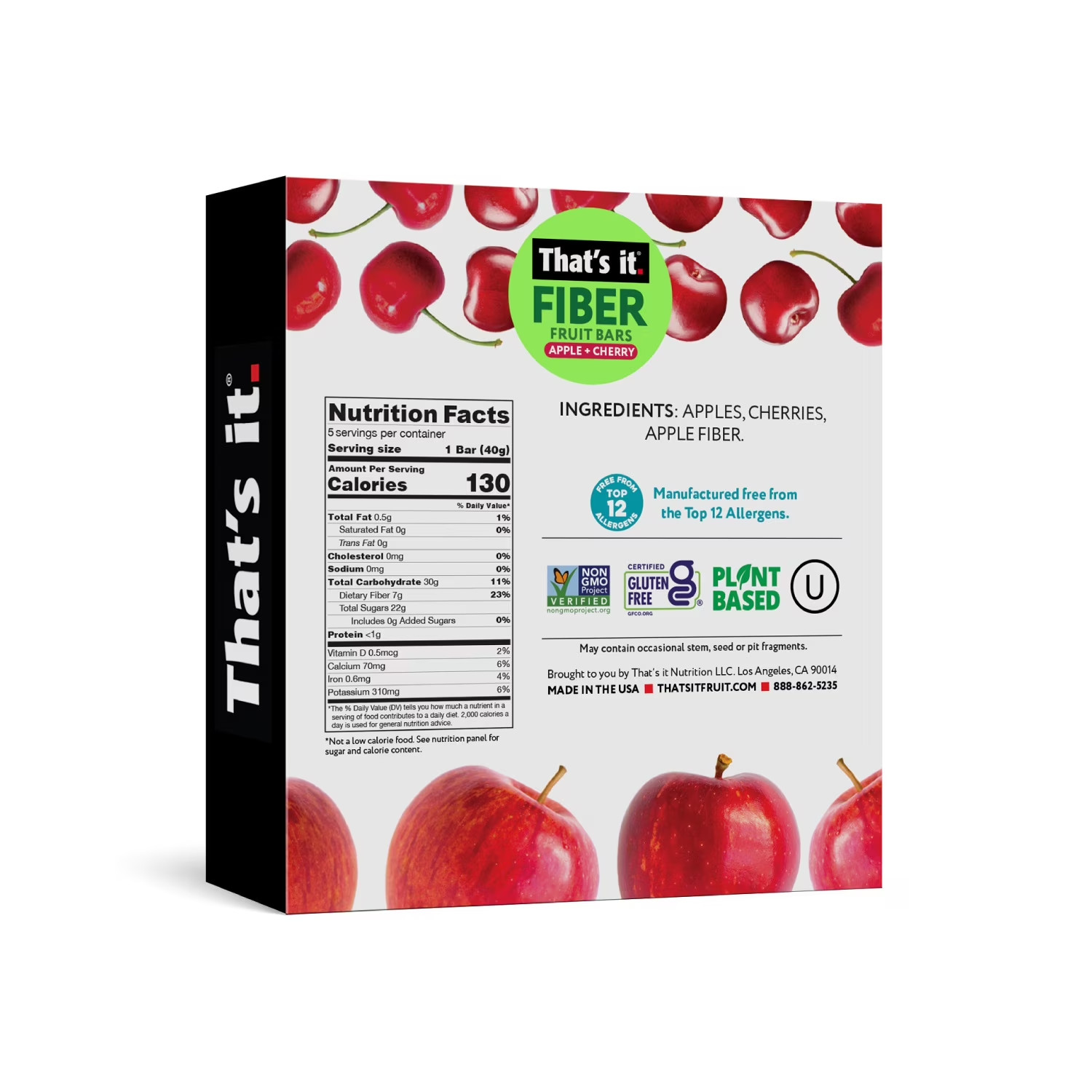 That&rsquo;S It. Soft & Chewy Apple Cherry Fruit Bars, Gluten Free, 5 Count, Made with