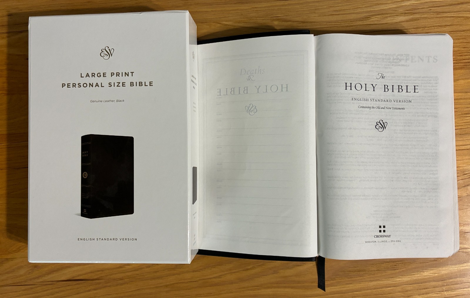 ESV Large Print Personal Size Bible. Red Letter. Genuine Leather, Black