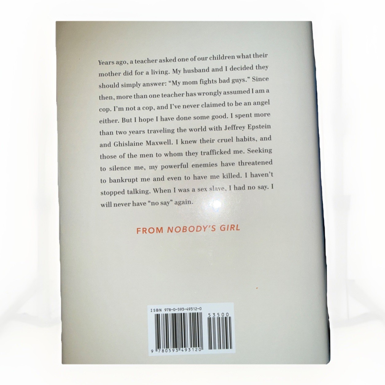 NOBODY&rsquo;S GIRL Memoir Surviving Abuse Virginia Roberts Giuffre New EPSTEIN HCDJ