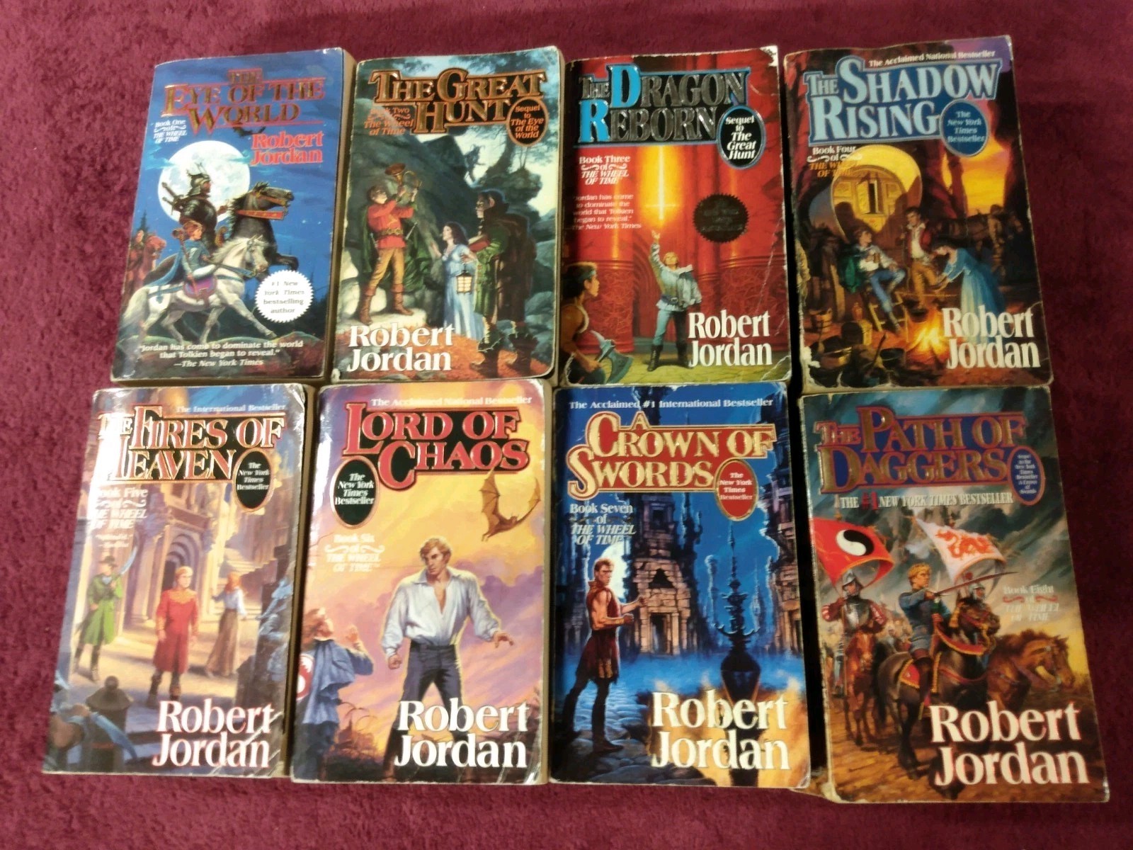 8 ROBERT JORAN PB WHEEL OF TIME NOVELS. THE FIRST EIGHT. ACCEPTABLE OR BETTER.