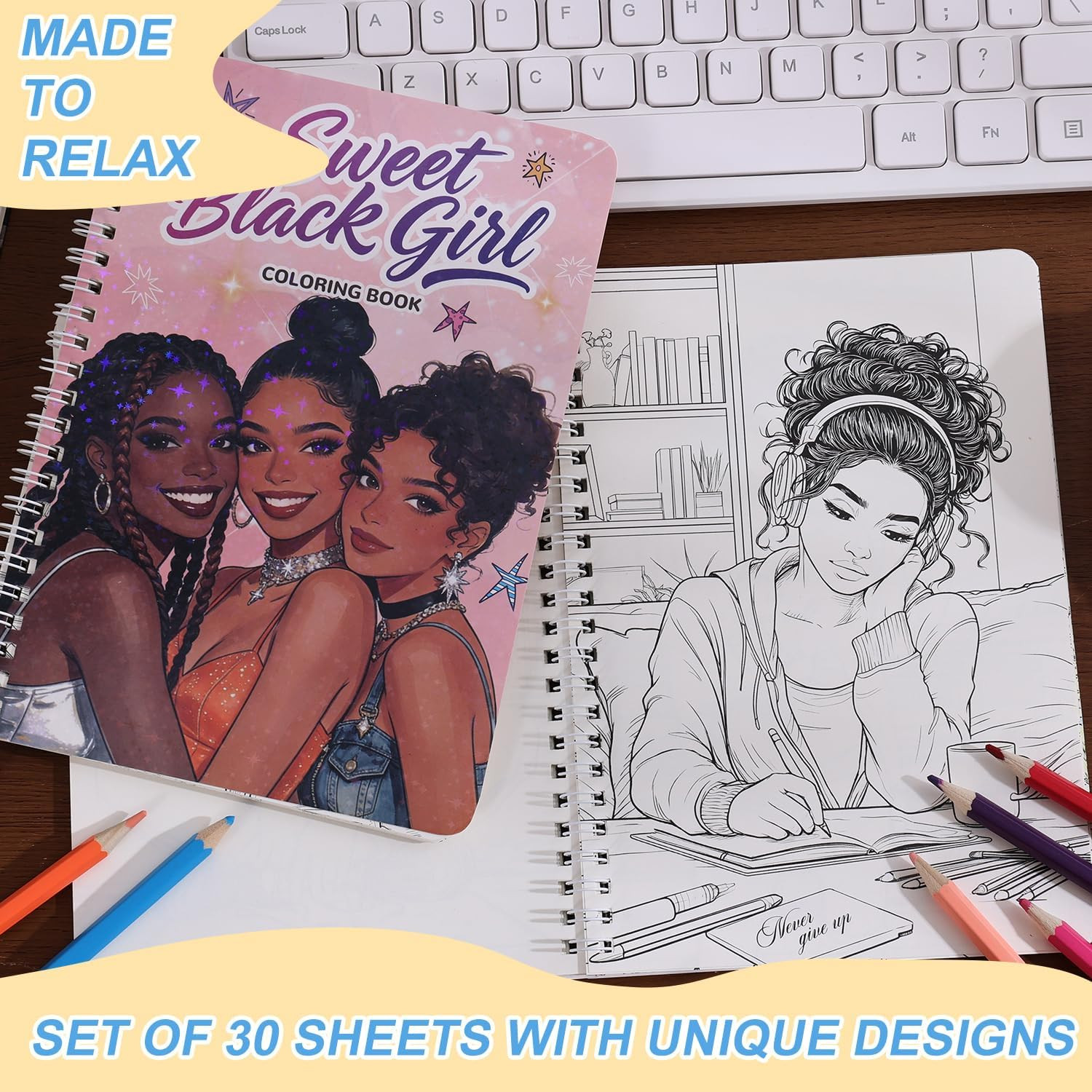 Women&rsquo;S Coloring Book 30 Pages Black Girls Coloring Books for Adults to Relax an