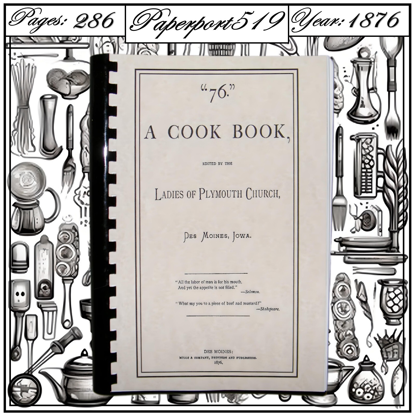 1876 « 76 » A Cook Book 286 Pages