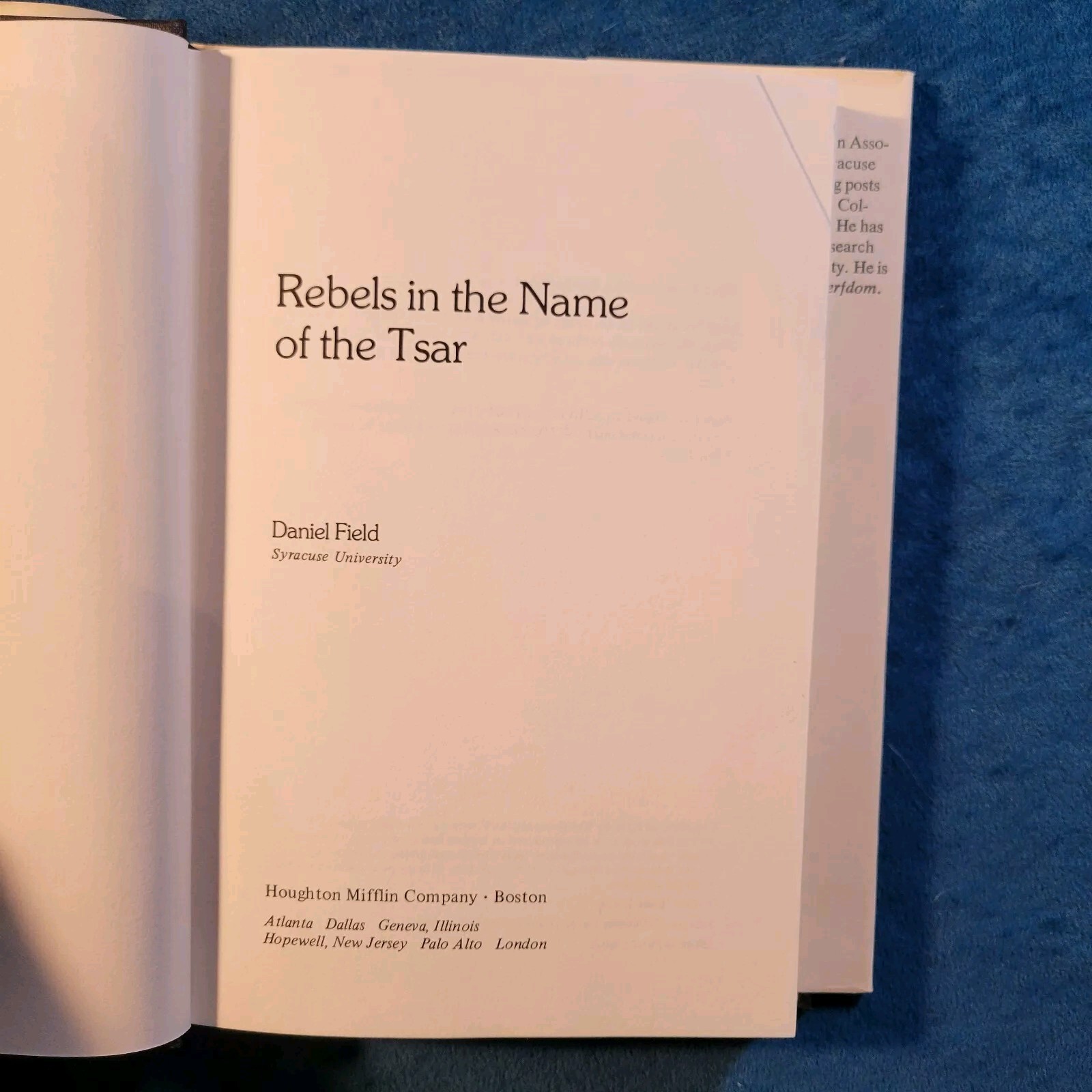 REBELS IN THE NAME OF THE TSAR ; ISBN 0-395-21986-8 ; 220 PAGES ; HARDCOVER