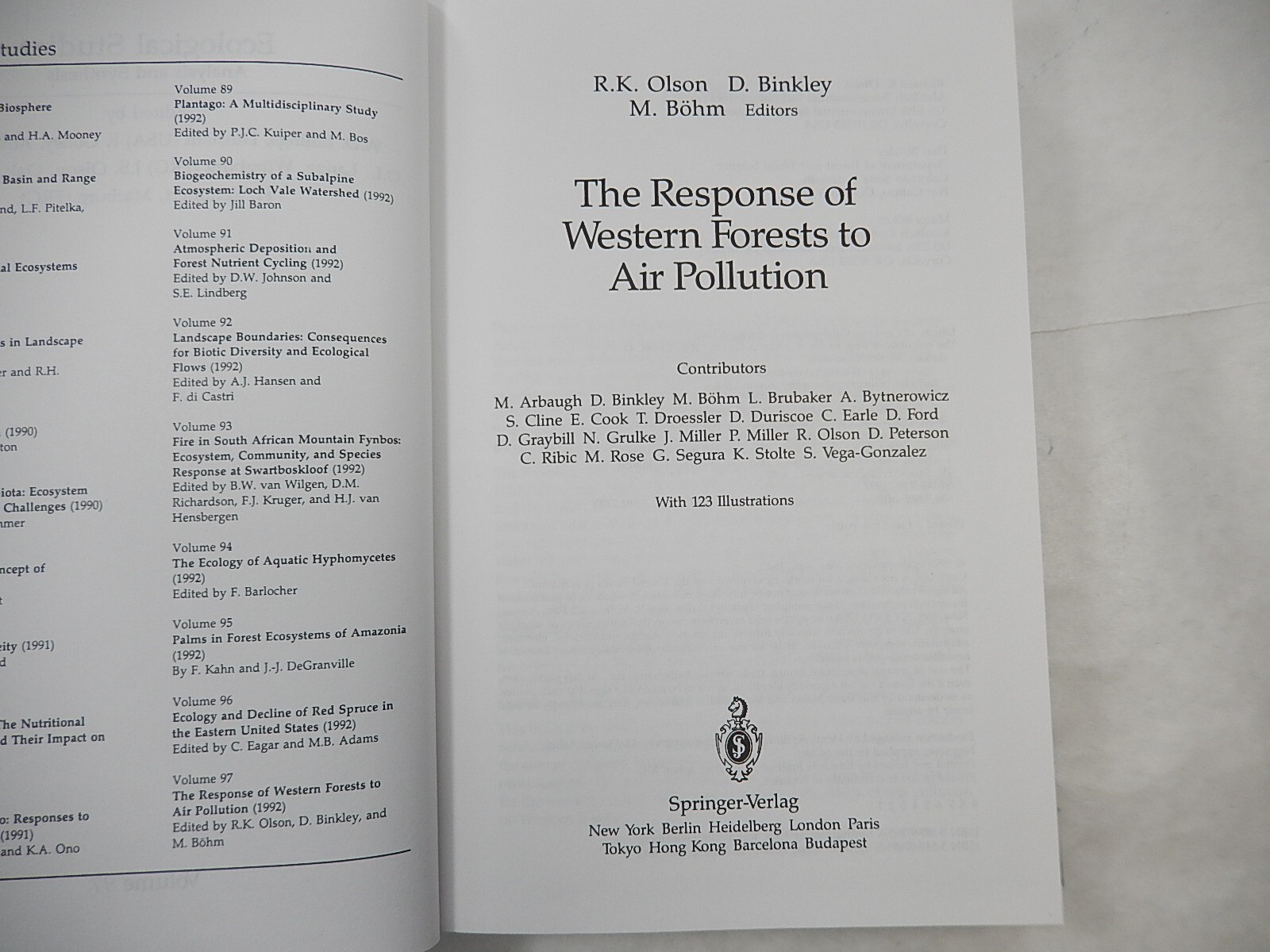 The Response of Western Forests to Air Pollution by D. Brinkley, 1992, Hardcover