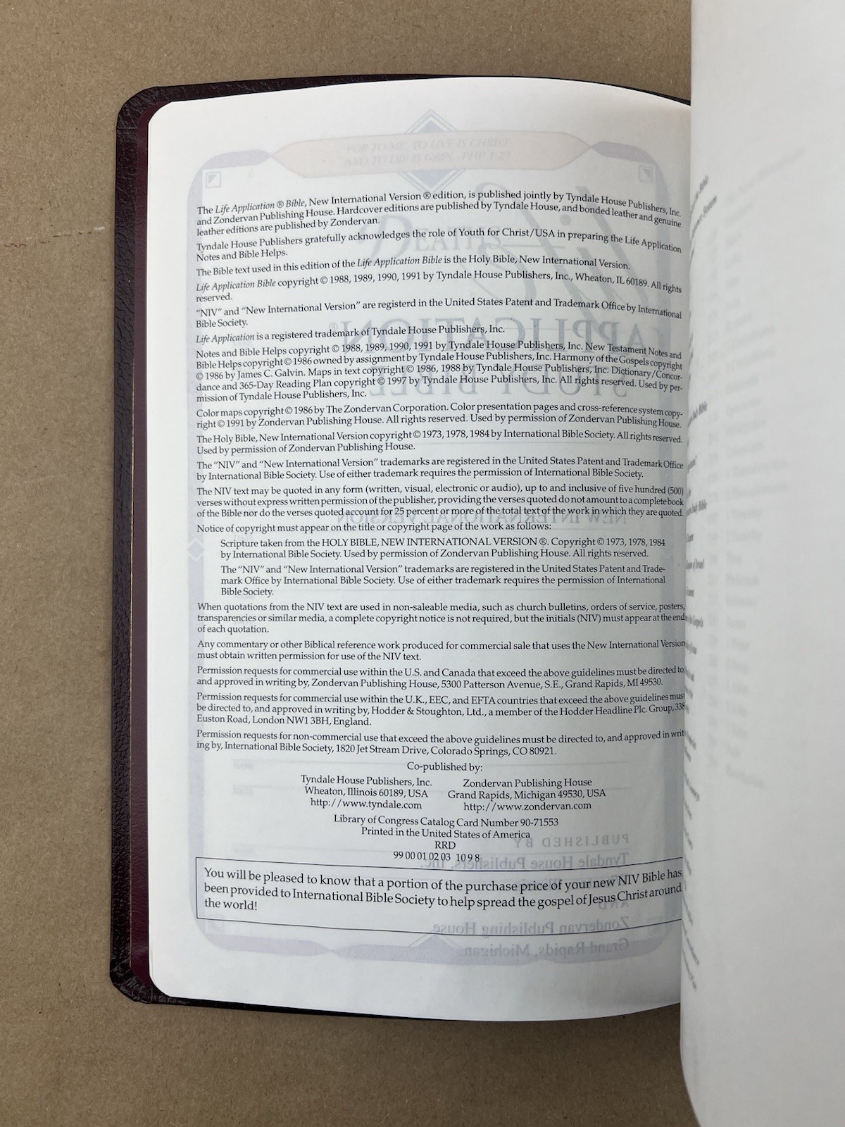 NIV Life Application Study Bible; Ronald A. Beers, Zondervan, 1997, Leather