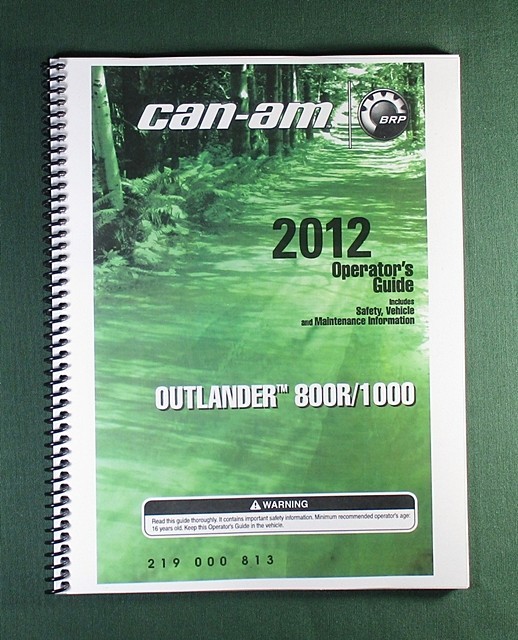 2012 Can-Am Outlander 1000XT Owner&rsquo;s Manual: 160 Pages & Protective Covers