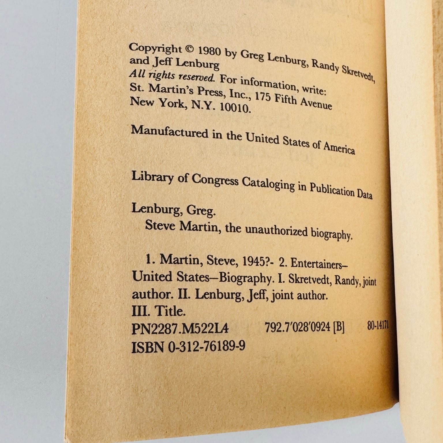 Steve Martin Unauthorized Biography 1980 Vintage Paperback St. Martin&rsquo;s Press