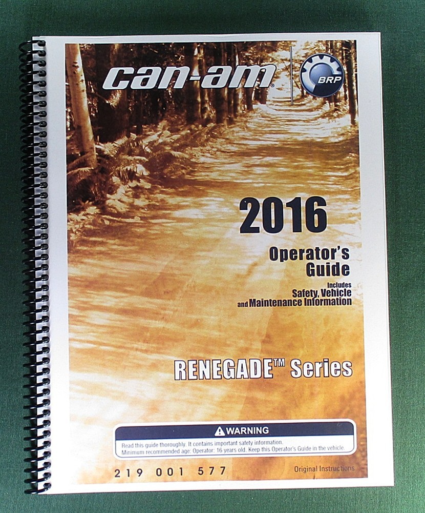 2016 Can-Am Renegade 1000R Owner&rsquo;s Manual: 180 pages & protective Covers!