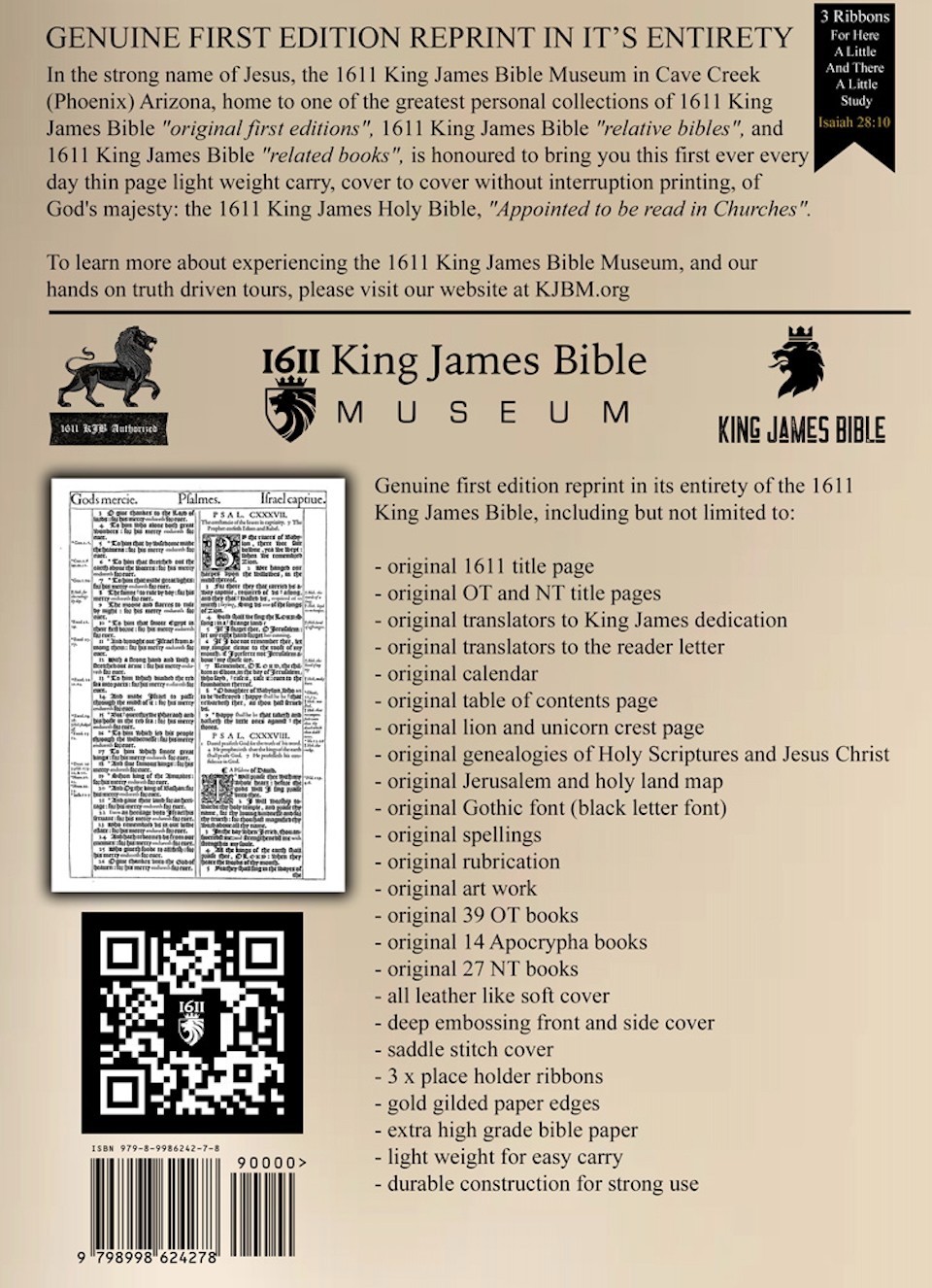 1611 King James Bible AV1611 True Facsimile w/ Apocrypha Faux Leather Softcover