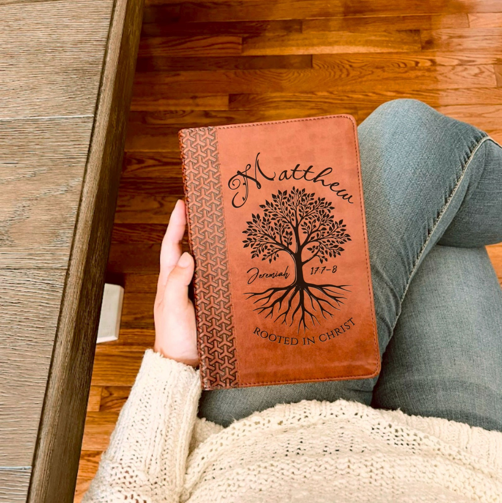 Personalized KJV Study Bible, Rooted in Christ Tree Design, Custom Name Engraved