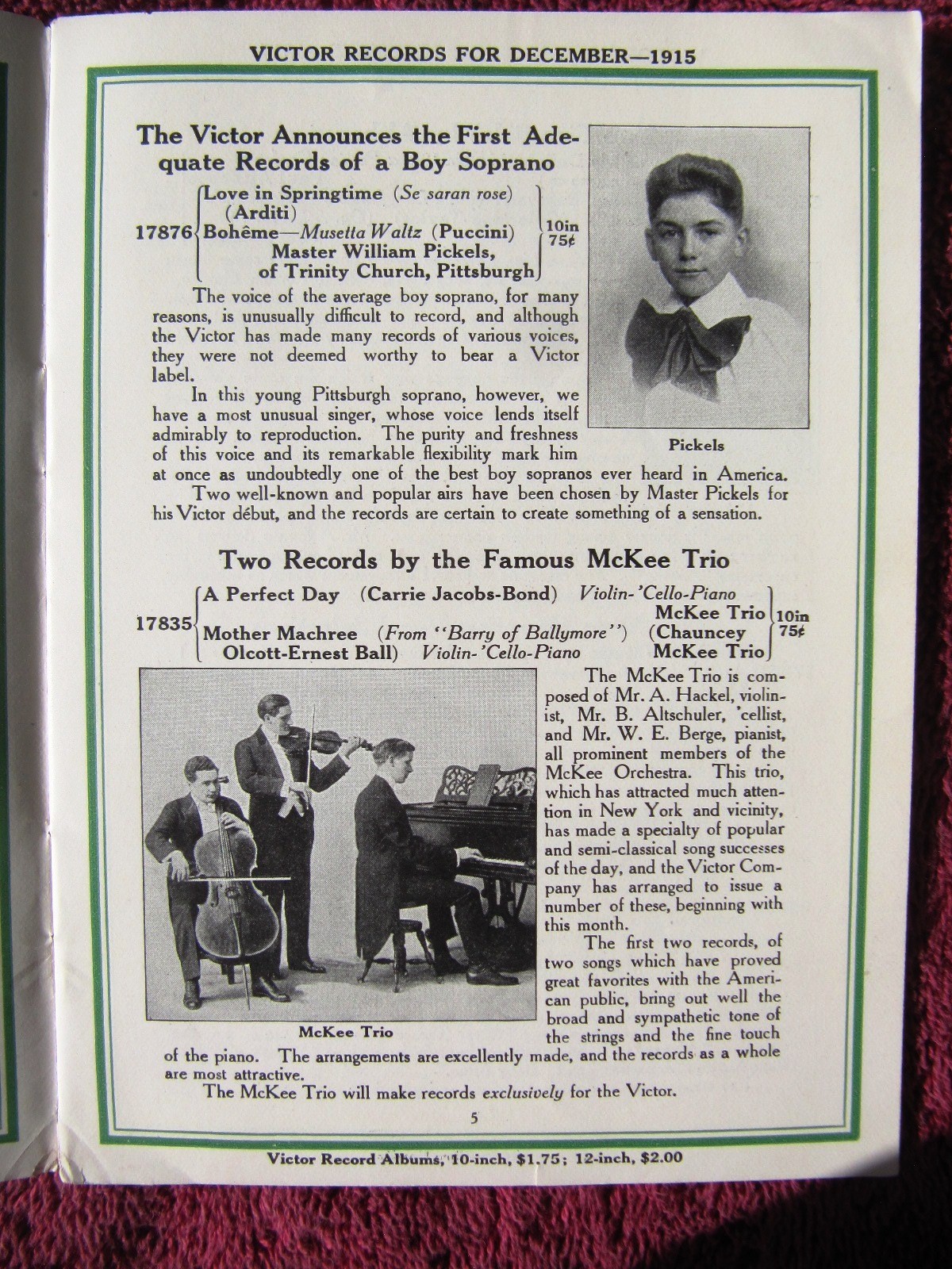 VICTOR BOOK OF THE OPERA Debut New RECORDS DEC 1915 Supplement Victrola CATALOG