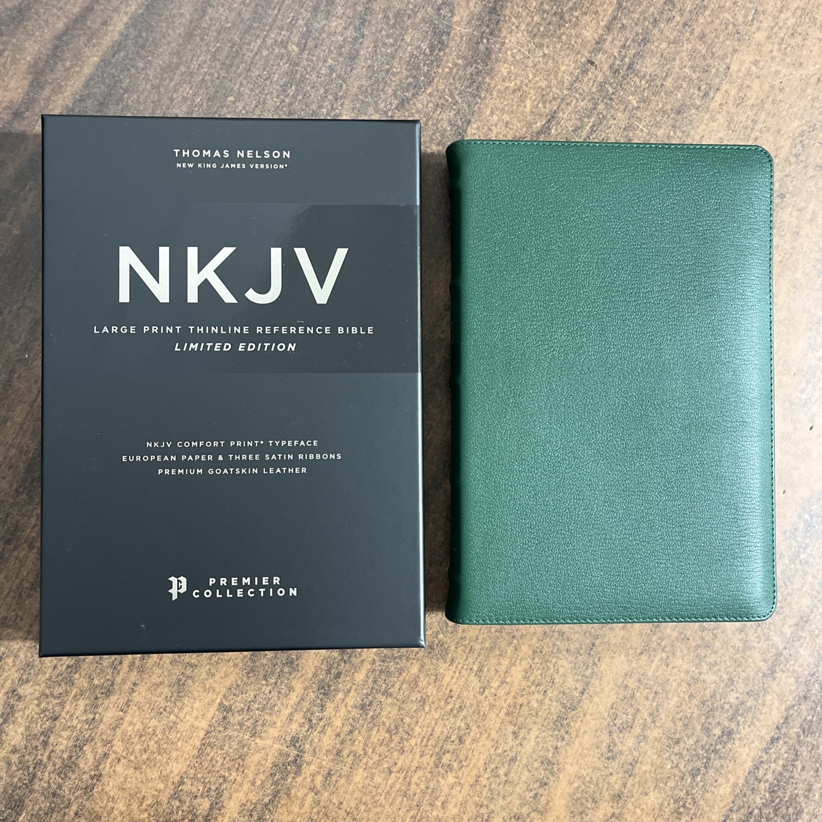 NKJV Large Print Thinline Reference Bible – Green Goatskin Genuine Leather