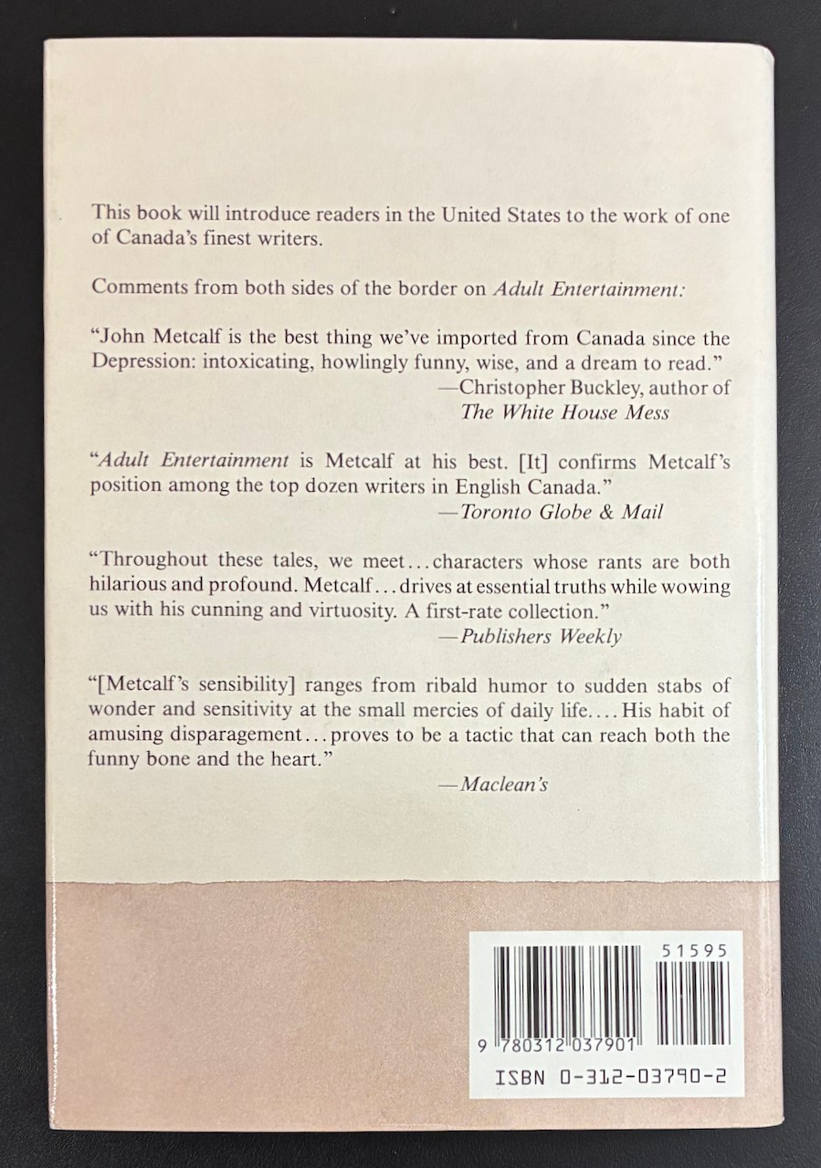 Adult Entertainment Stories by John Metcalf 1986 St Martin&rsquo;s Press First 1st HC