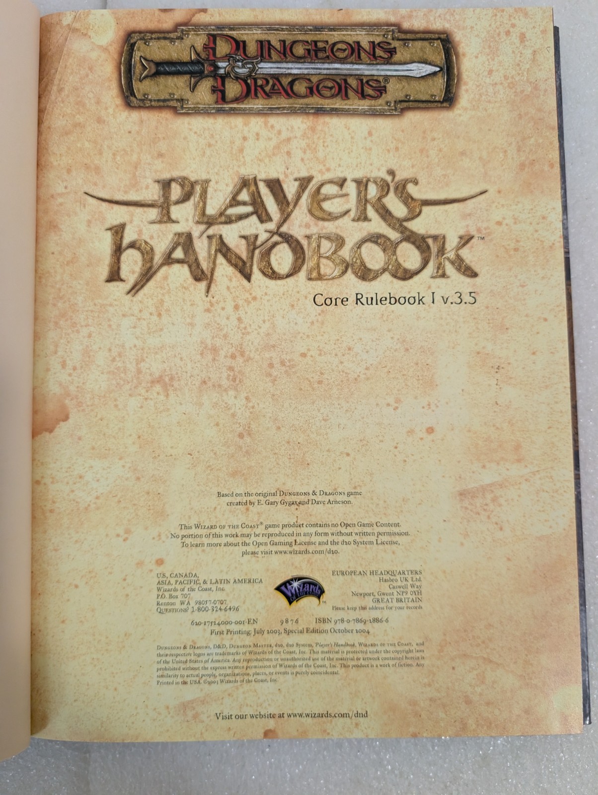 Dungeons & Dragons Player&rsquo;s Handbook v3.5 Special Edition First Printing HC 2004