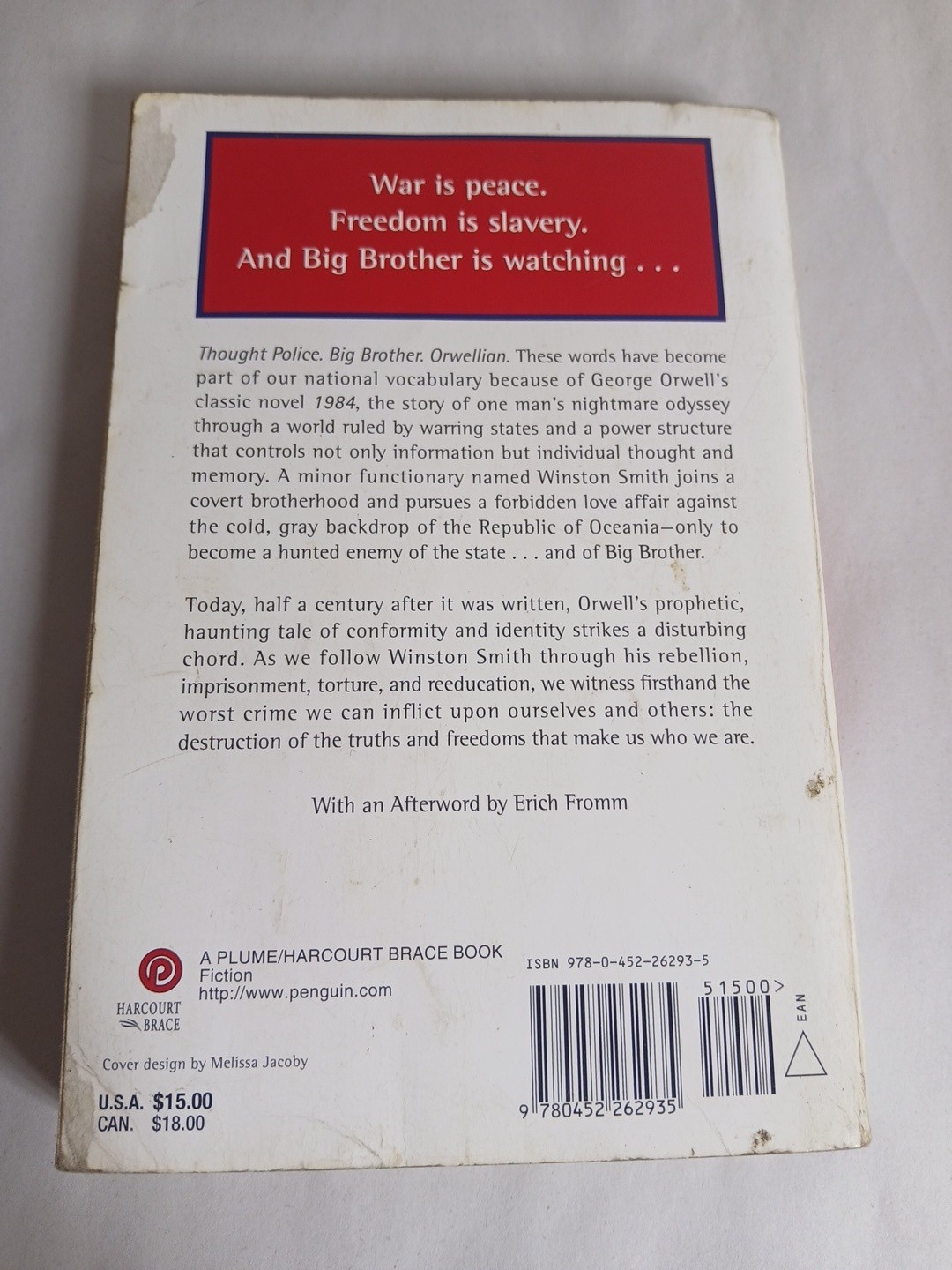 1984 George Orwell 1983 Plume Printing Dystopian Classic Harcourt Brace
