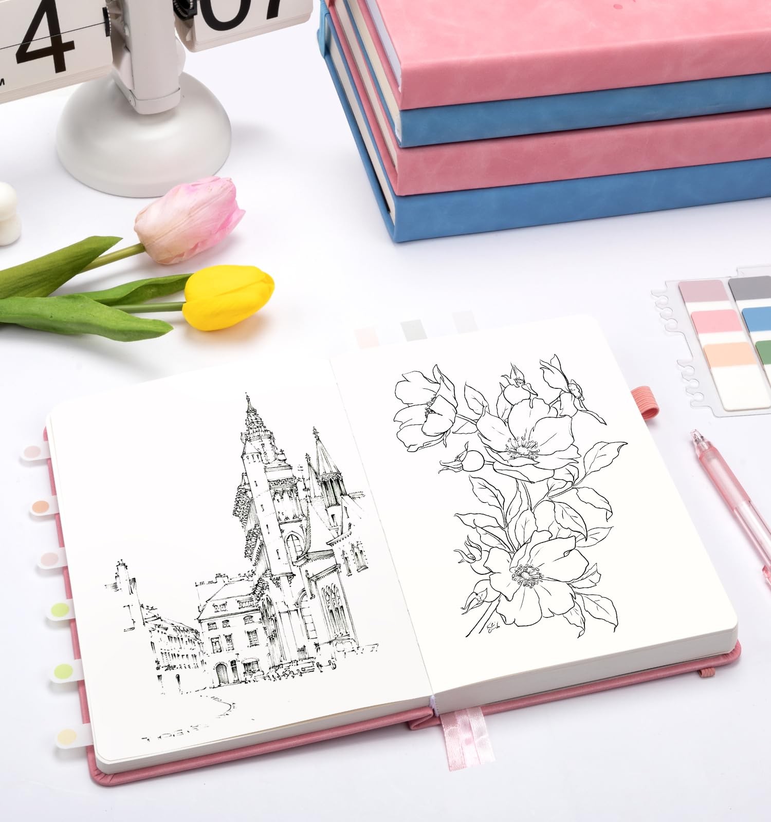 ALKALO Blank Journal Notebook 365 Pages, A5 Leather Sketch Book for Drawing W…