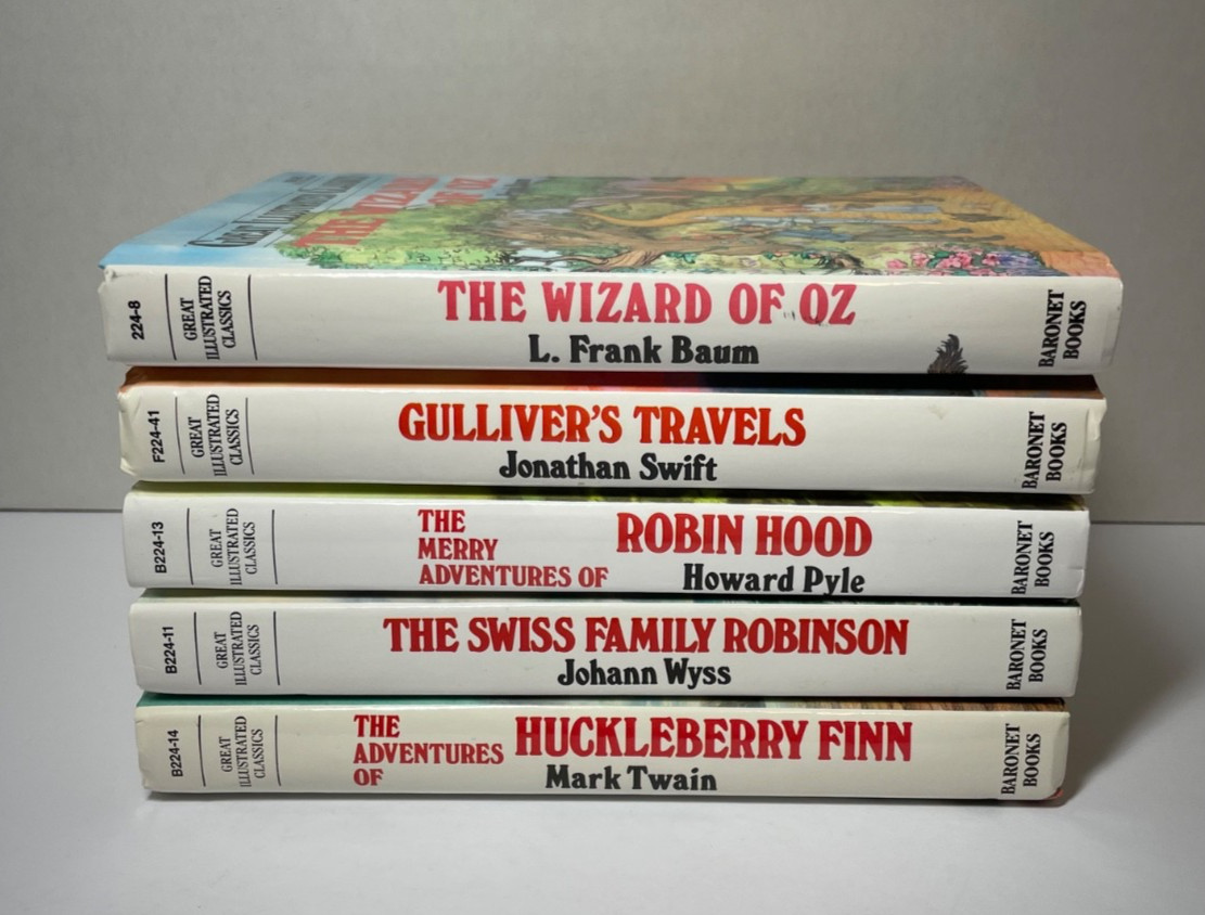 5 Great Illustrated Classics Wizard of Oz Robin Hood Gulliver&rsquo;s Travels Swiss