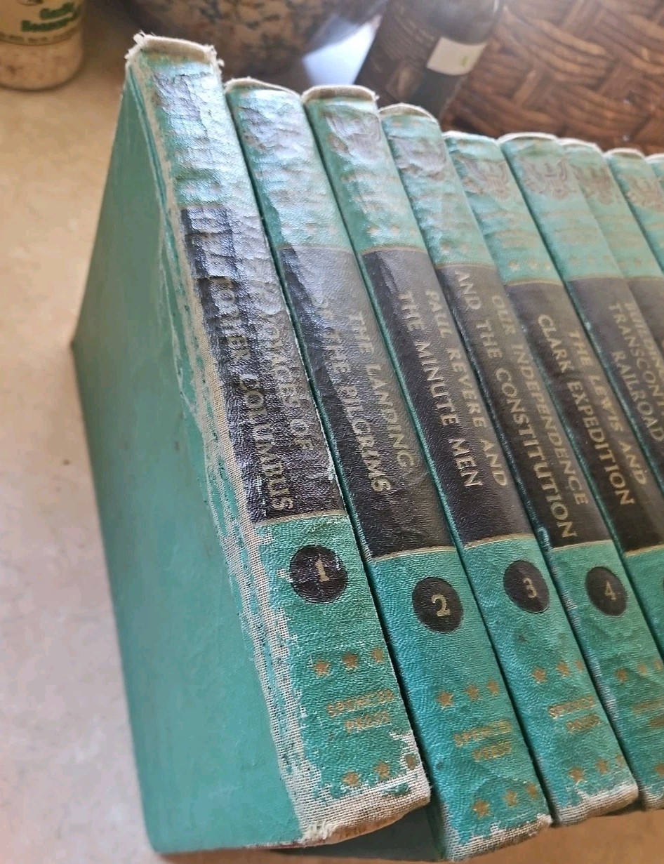 1950s Landmarks Of American History 10 Book Set Spencer Press MCM Teal Decor F5