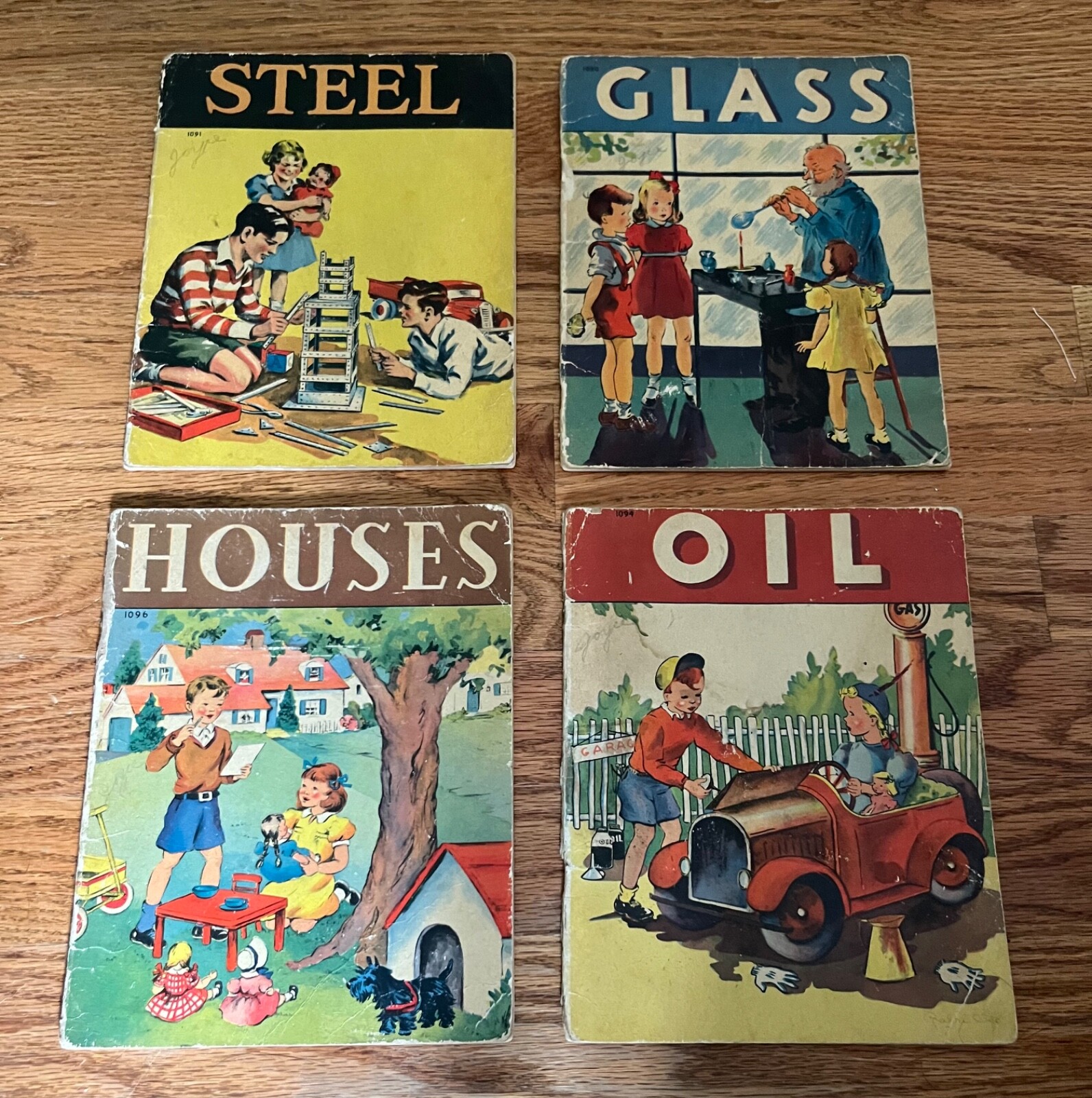 4 Vintage Kid&rsquo;s Books, 1940 Whitman Publishing WATER GLASS STEEL HOUSES Book Lot