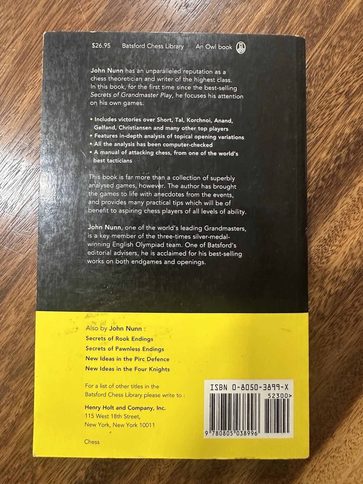 John Nunn&rsquo;s Best Games by John Nunn (Chess Book) 1st American Edition 1995