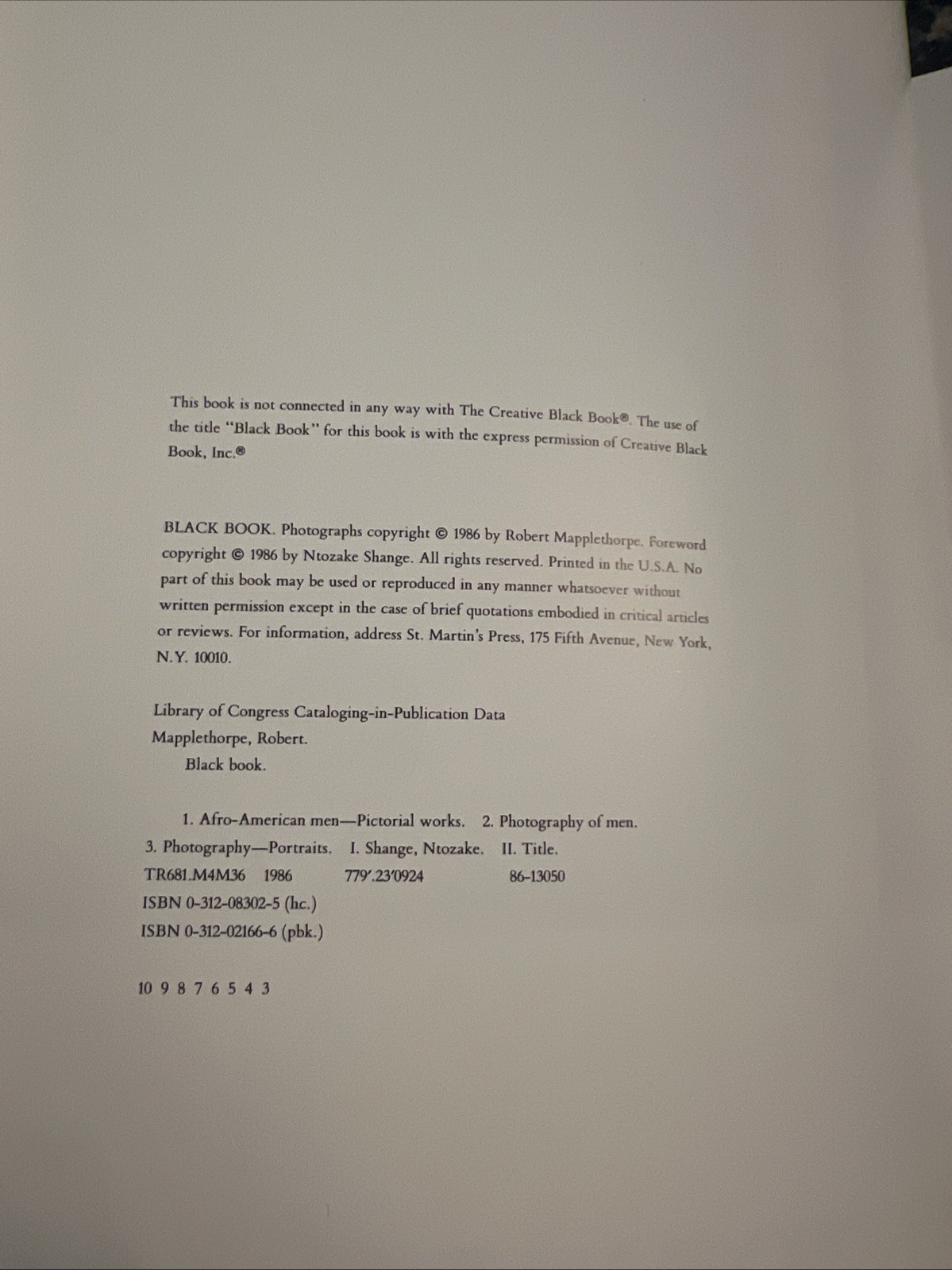 Black Book by Robert Mapplethorpe St. Martin&rsquo;s Press Paperback 1986