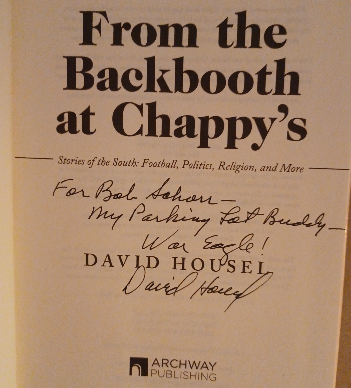 From the Backbooth at Chappy&rsquo;s: Stories of the South: Football,… (Signed)