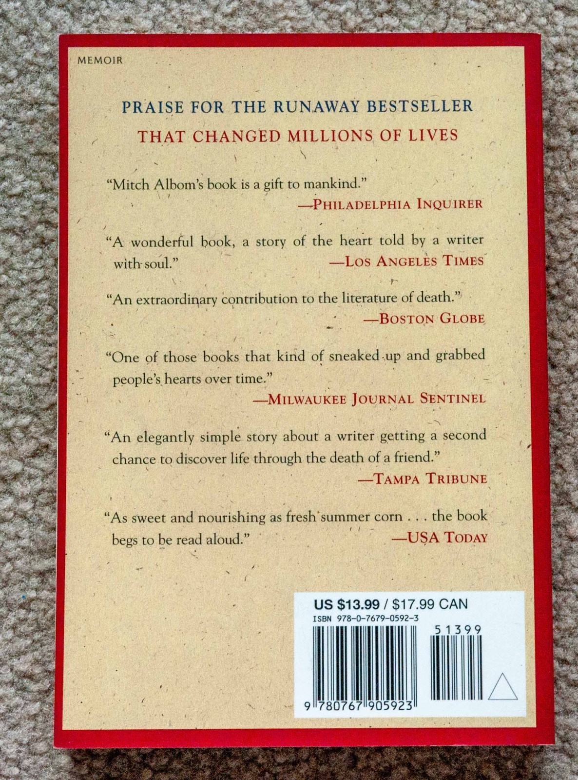 Tuesdays with Morrie : An Old Man, a Young Man, and Life&rsquo;s Greatest Lesson…..