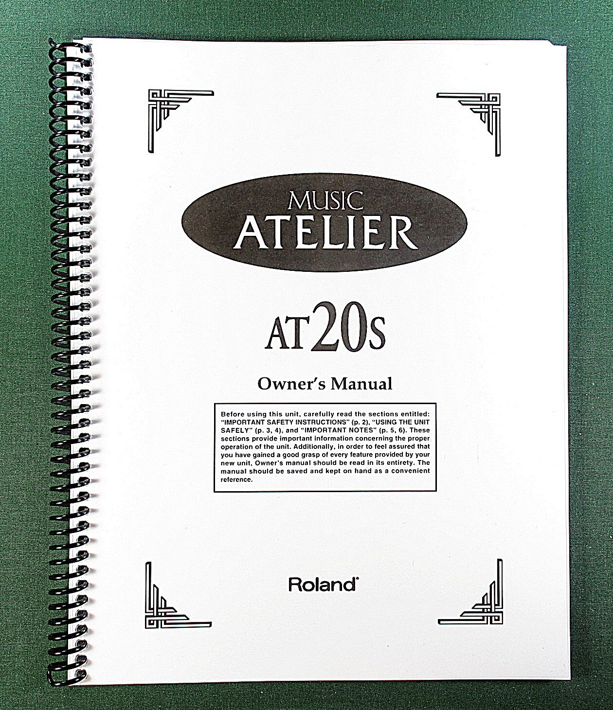 Roland AT20s Owner&rsquo;s Instruction Manual: 124 Pages & Protective Covers!