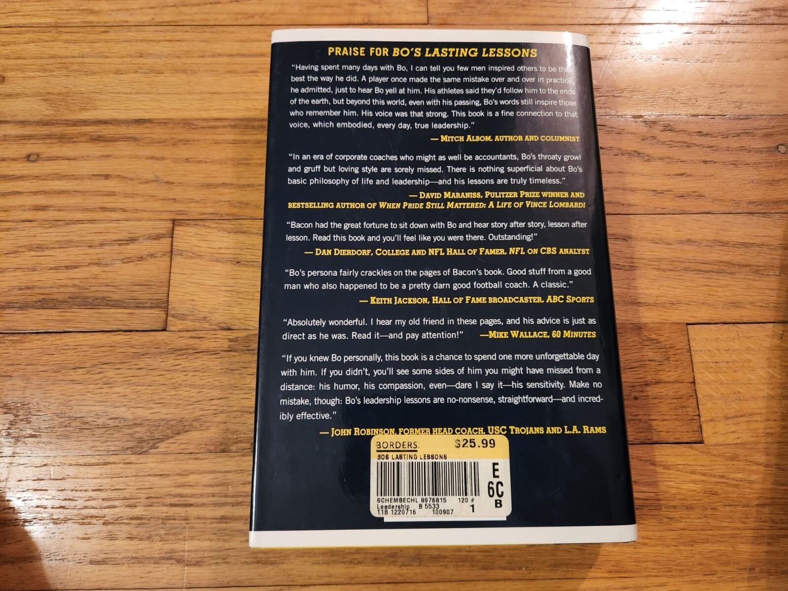 John Bacon SIGNED Bo&rsquo;s Lasting Lessons Michigan Schembechler First Edition COA