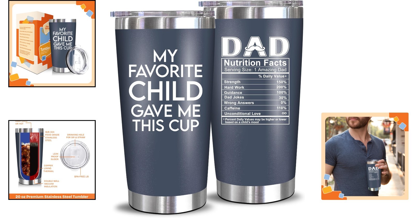 Insulated 20 oz Dad Tumbler – Perfect Gift from Daughter or Son for Father&rsquo;s Day