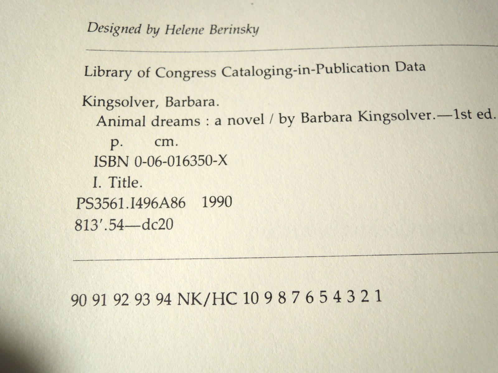 Animal Dreams Signed by Barbara Kingsolver Hardcover Dust Jacket First Edition