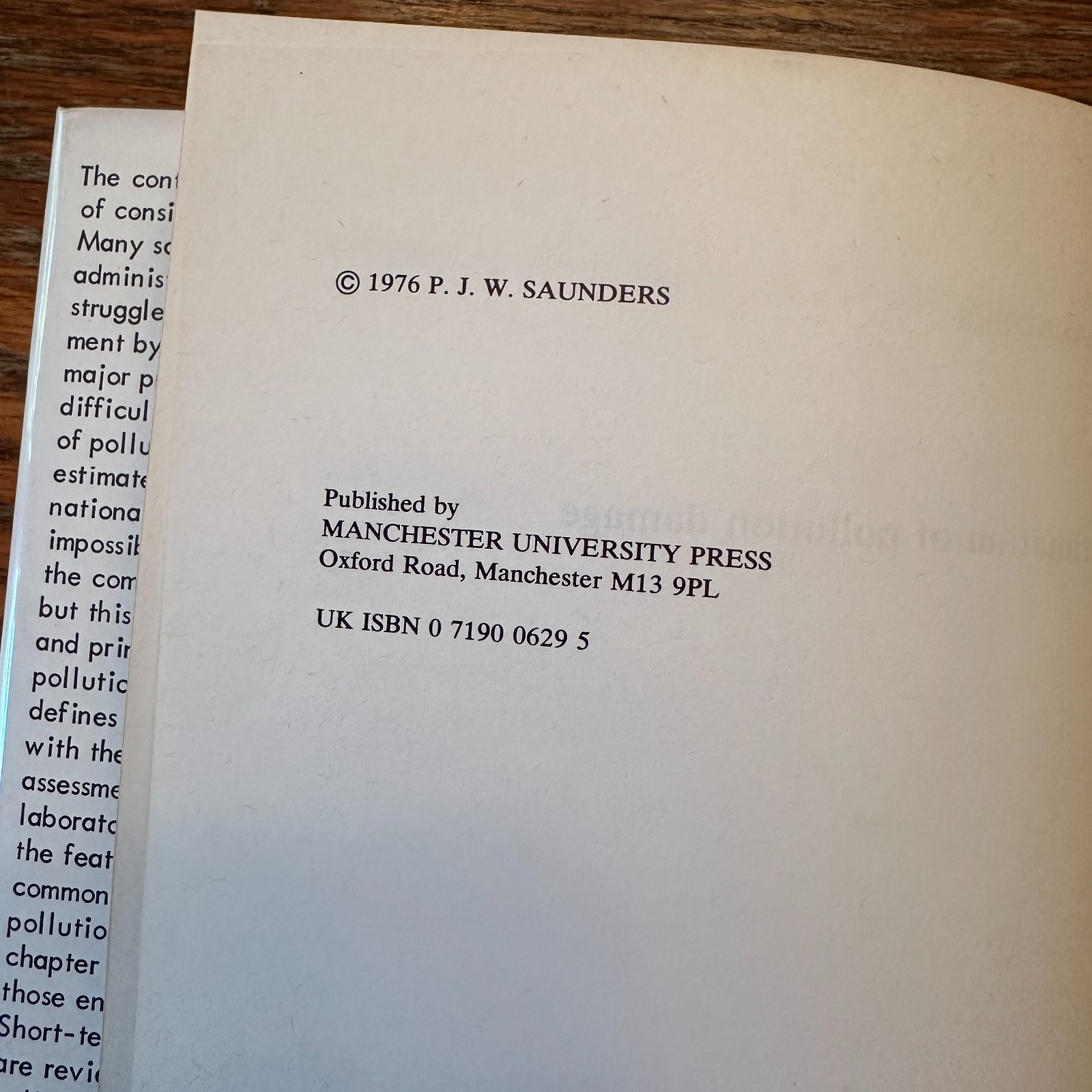 The Estimation of Pollution Damage by P.J.W. Saunders 1976 Hardcover VG-