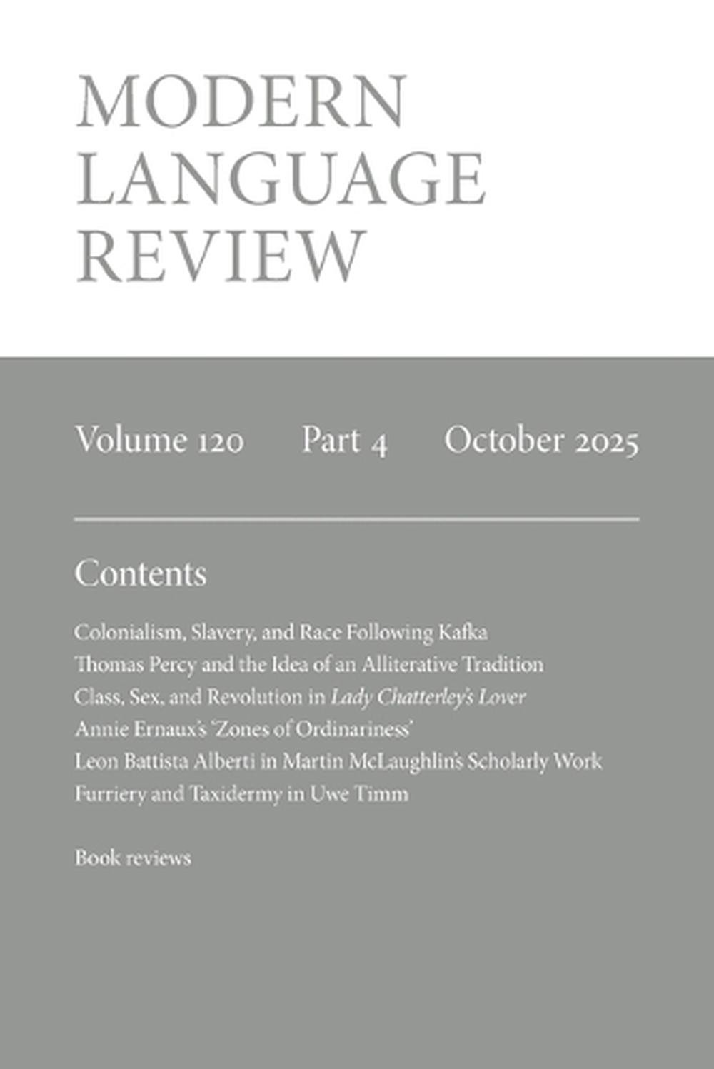 Modern Language Review (120.4) October 2025 by Duncan Wheeler Paperback Book