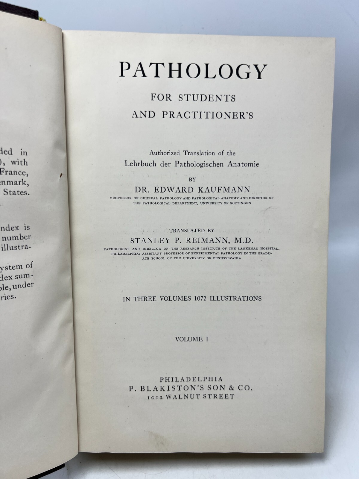 Pathology for Students and Practitioner&rsquo;s Volumes I, II, III by Kaufmann (1929,H