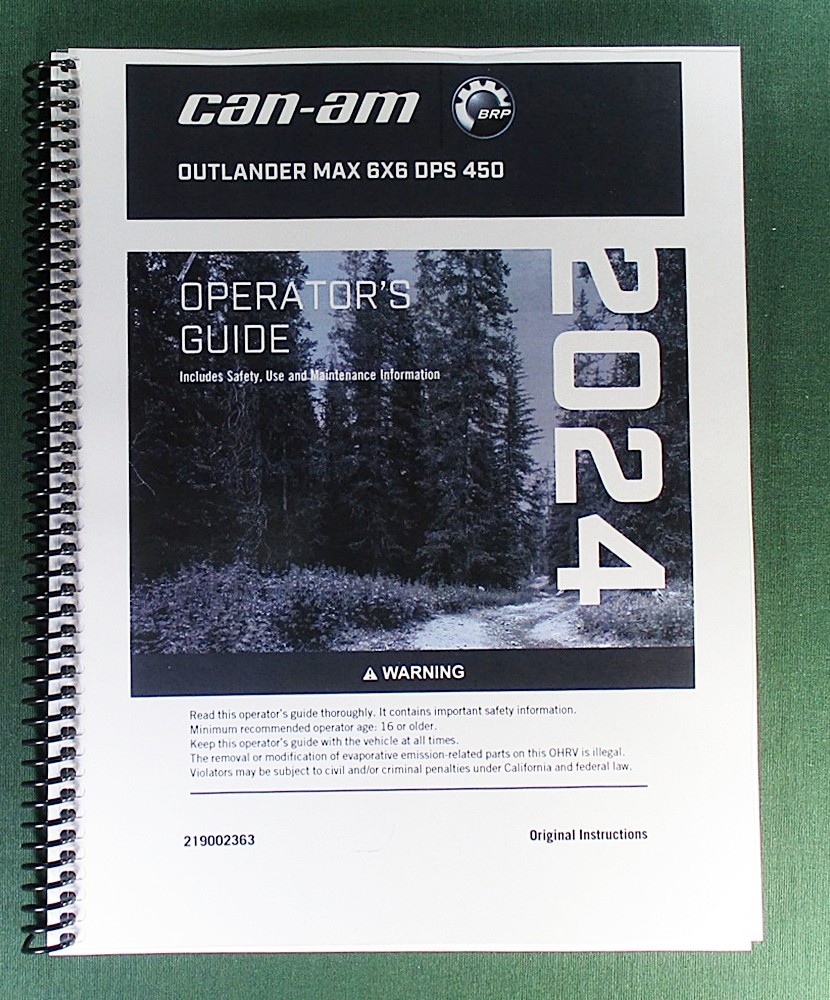2024 Can-Am Outlander MAX 6×6 DPS 450 Owner&rsquo;s Manual: 240 Pages & Clear Covers