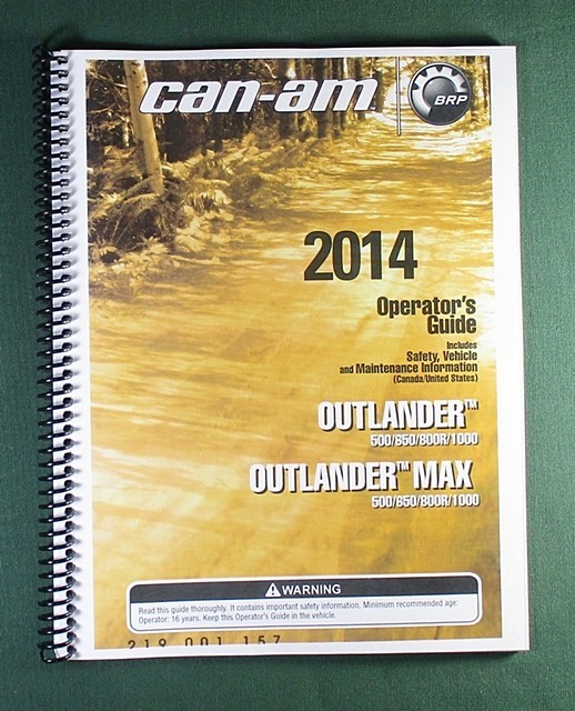 2014 Can-Am Outlander 1000 Owner&rsquo;s Manual: 180 Pages & Protective Covers