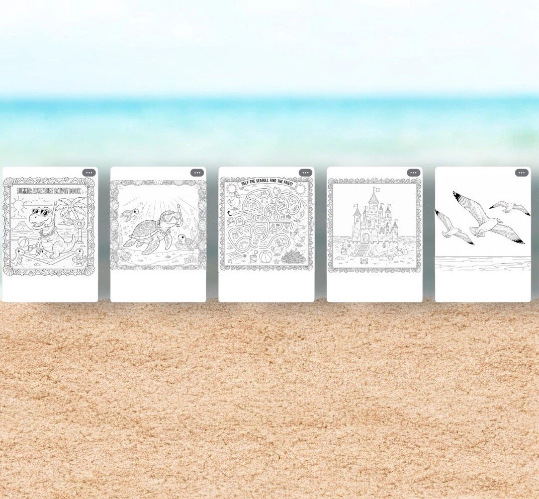 DIGITAL CONTENT- Summer Coloring & Activity Book-33 Pages *PRINTING REQ’D*