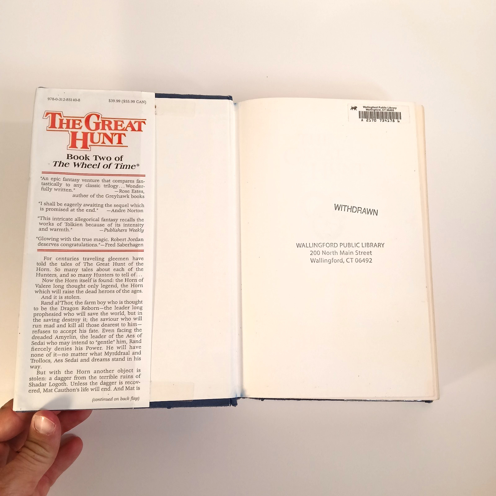 Robert Jordan The Great Hunt Wheel of Time Book 2 Hardcover 1990 Dust Jacket